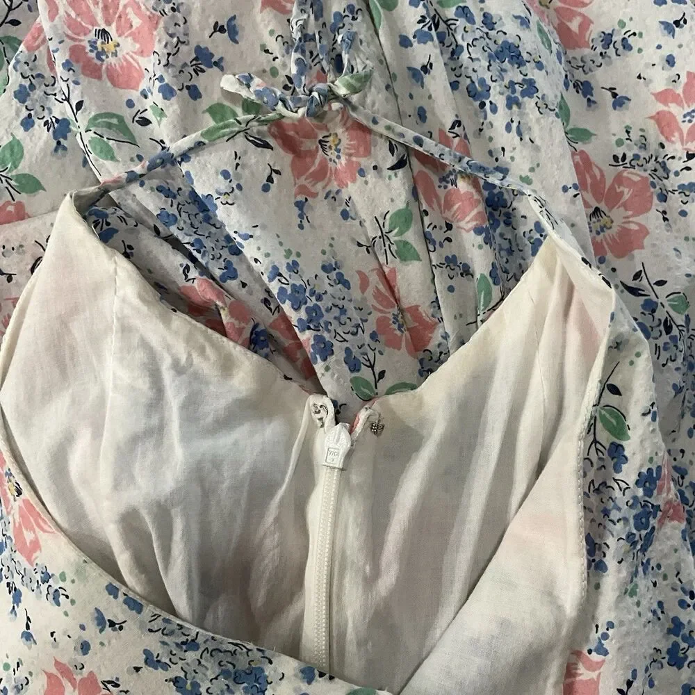 Ralph Lauren Girls Pink & Blue Floral Sleeveless White Spring Dress 16 XL